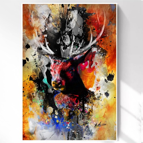 Leinwand bilder hirsch bunt - leinwand,
