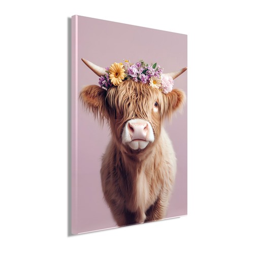 Wandbild kuh mit blumenkranz - kuh,