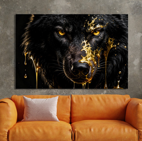 Wütender wolf mit gold - gold,, tier